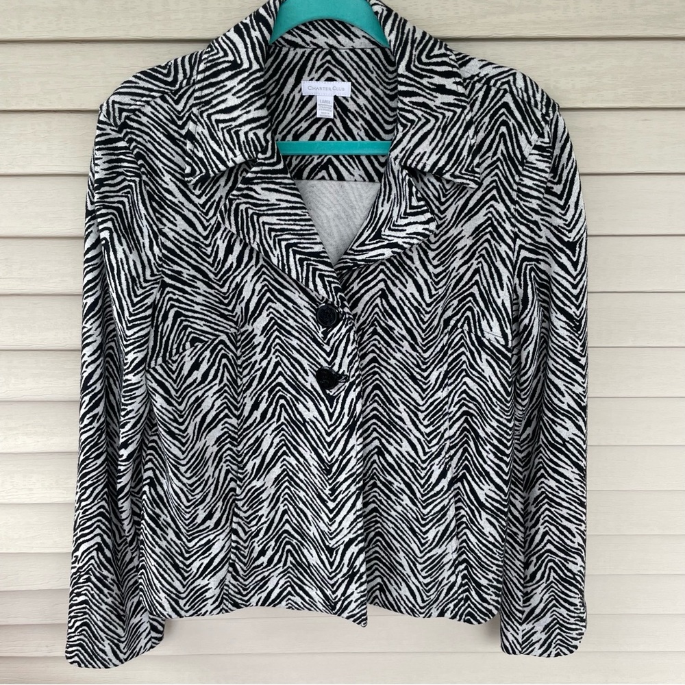 Charter Club Zebra Print Sweater/Jacket/Blazer Size L